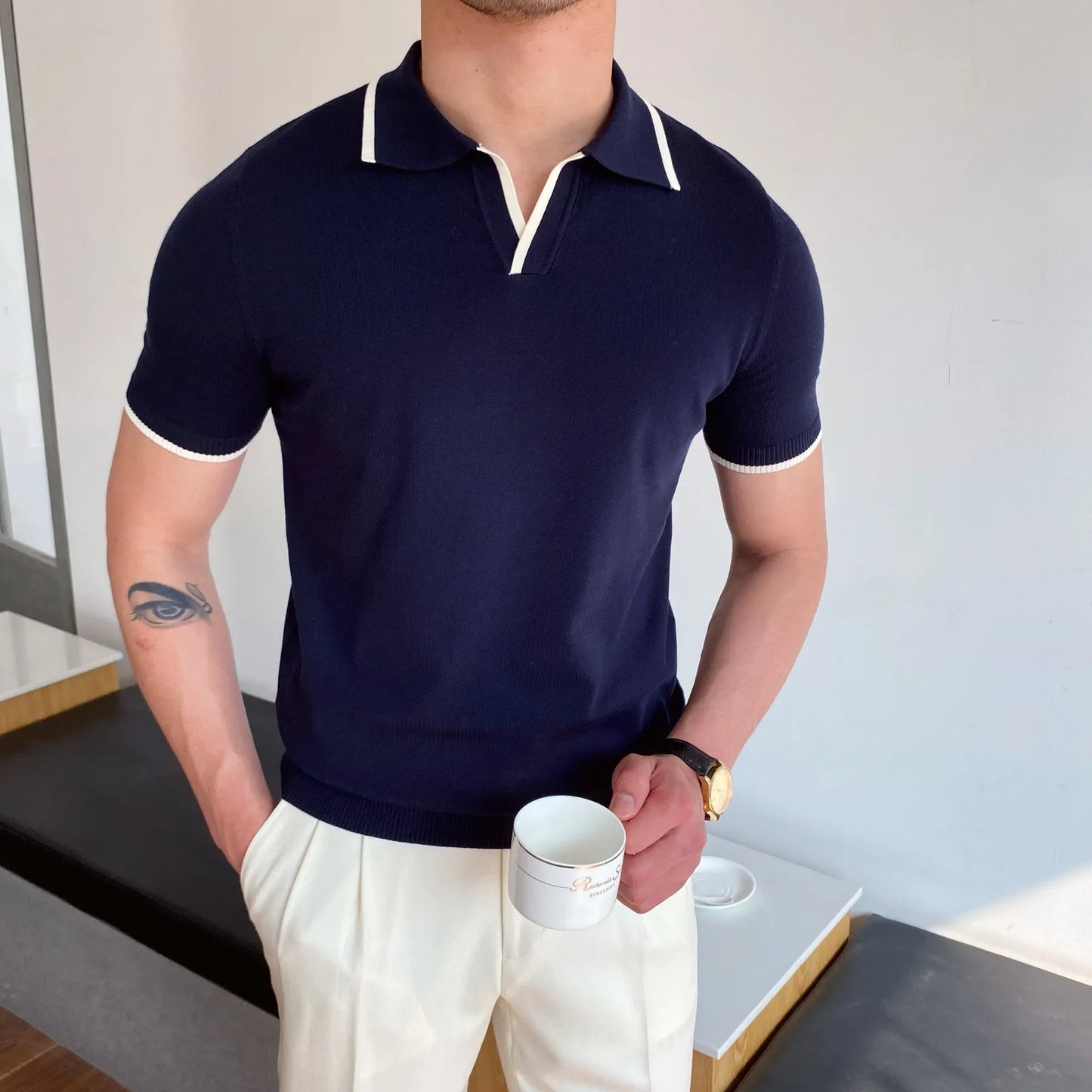 Men's Polo Shirt Elbow-Sleeved T_SHIRT