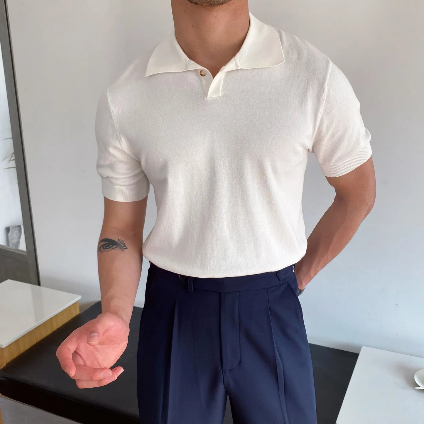 Men's Polo Shirt Elbow-Sleeved T_SHIRT