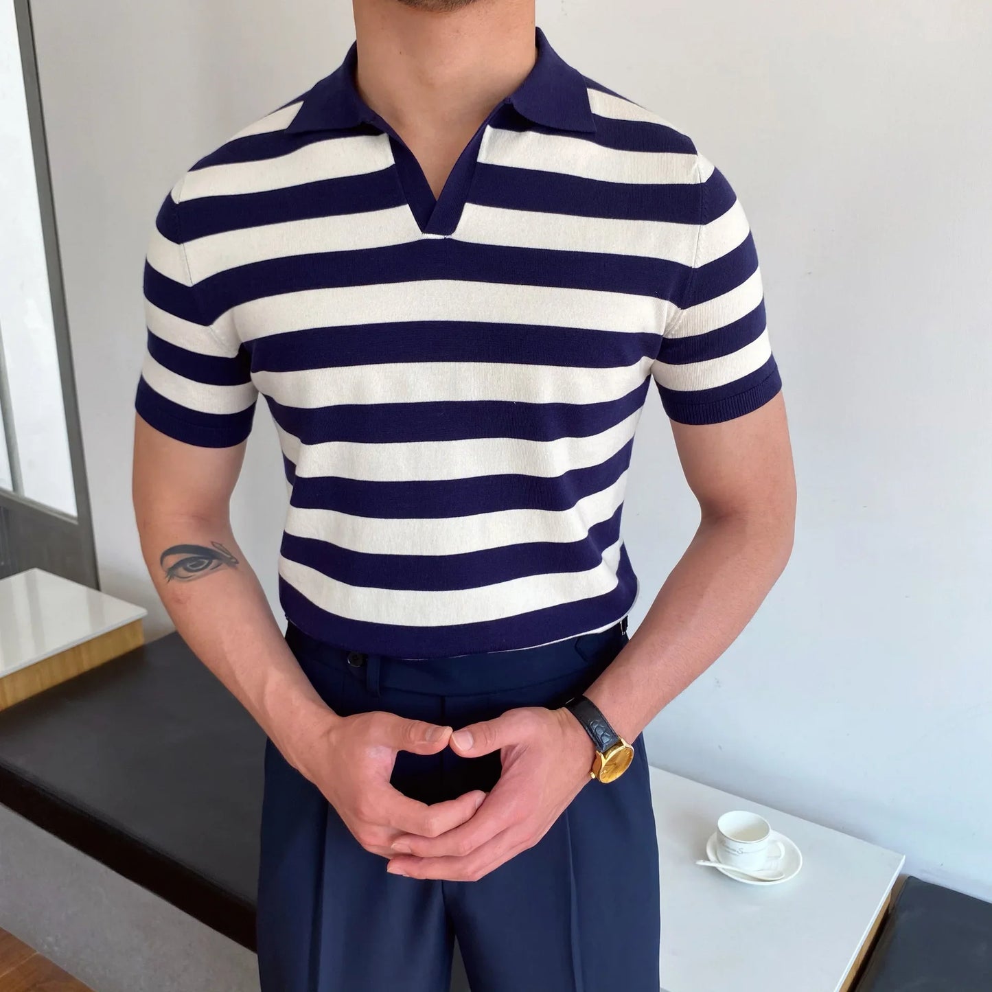 Men's Polo Shirt Elbow-Sleeved T_SHIRT