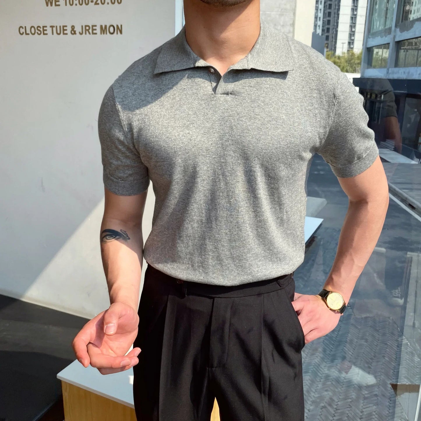 Men's Polo Shirt Elbow-Sleeved T_SHIRT