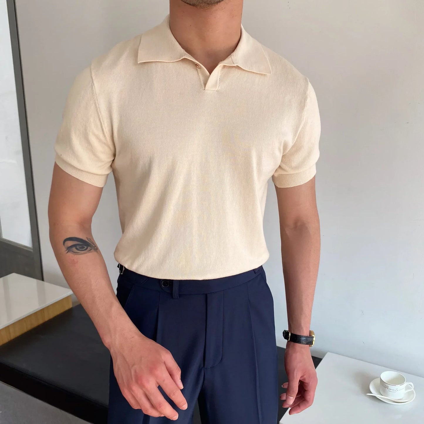 Men's Polo Shirt Elbow-Sleeved T_SHIRT
