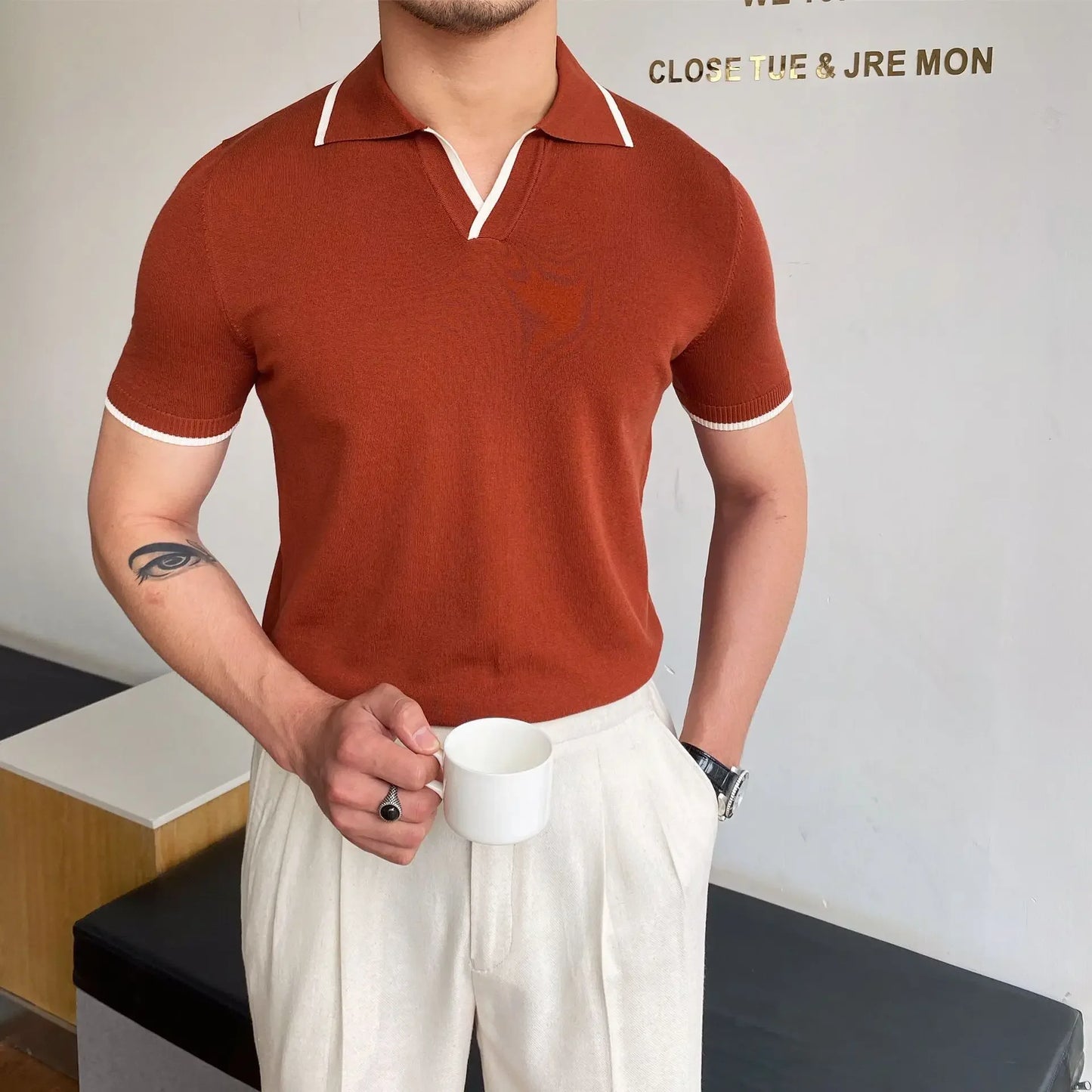 Men's Polo Shirt Elbow-Sleeved T_SHIRT