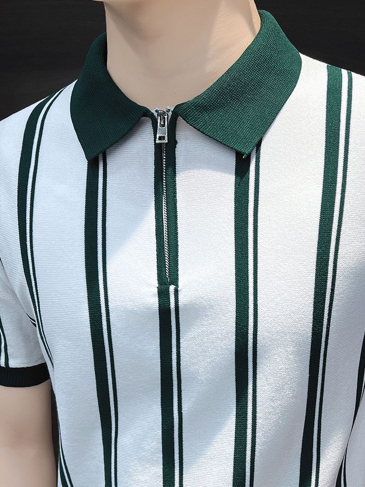 Striped Knitted Polo Shirt – Elegant & Trendy Fit for Men