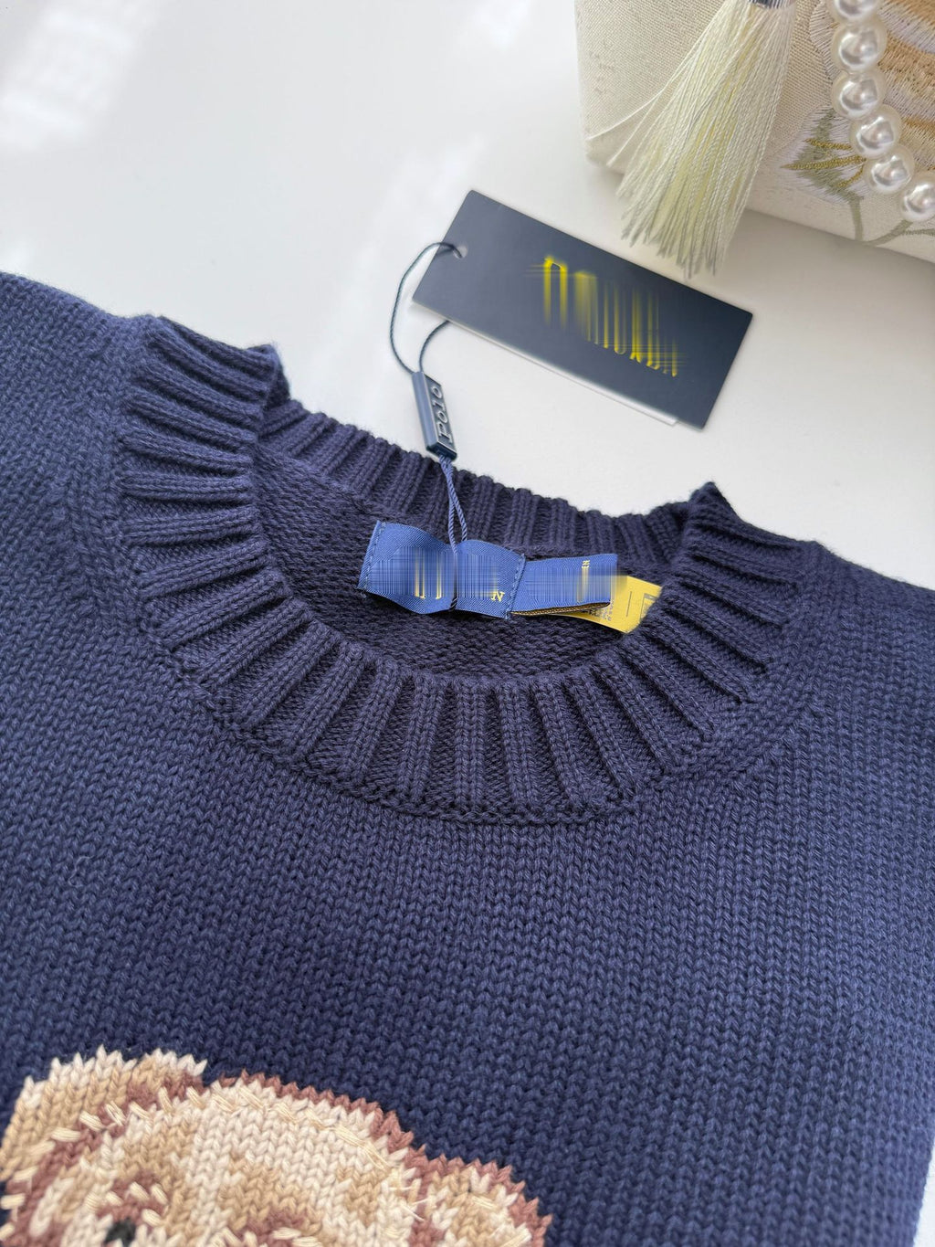 Rl/Scanable 25-Year-Old Bear Autumn And Winter New Pure Cotton Heavy Embroider Cartoon Round Neck Knitted Sweater Women's Casual