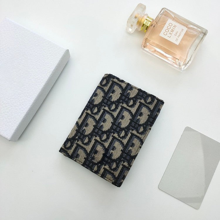 New Foreign Trade D Brand Vintage Embroidered Genuine Leather Short Coin Purse Card Holder Niche Retro Card Holder Multifunctional Card Slots