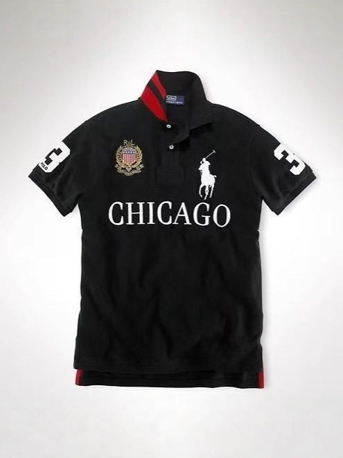 Summer Men's Cross-Border Polo Shirt Lapel Embroidered Malaysian City Style Casual Large Size Top T-Shirt Polo Short Sleeves