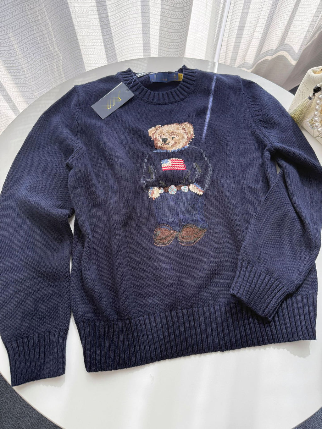 Rl/Scanable 25-Year-Old Bear Autumn And Winter New Pure Cotton Heavy Embroider Cartoon Round Neck Knitted Sweater Women's Casual